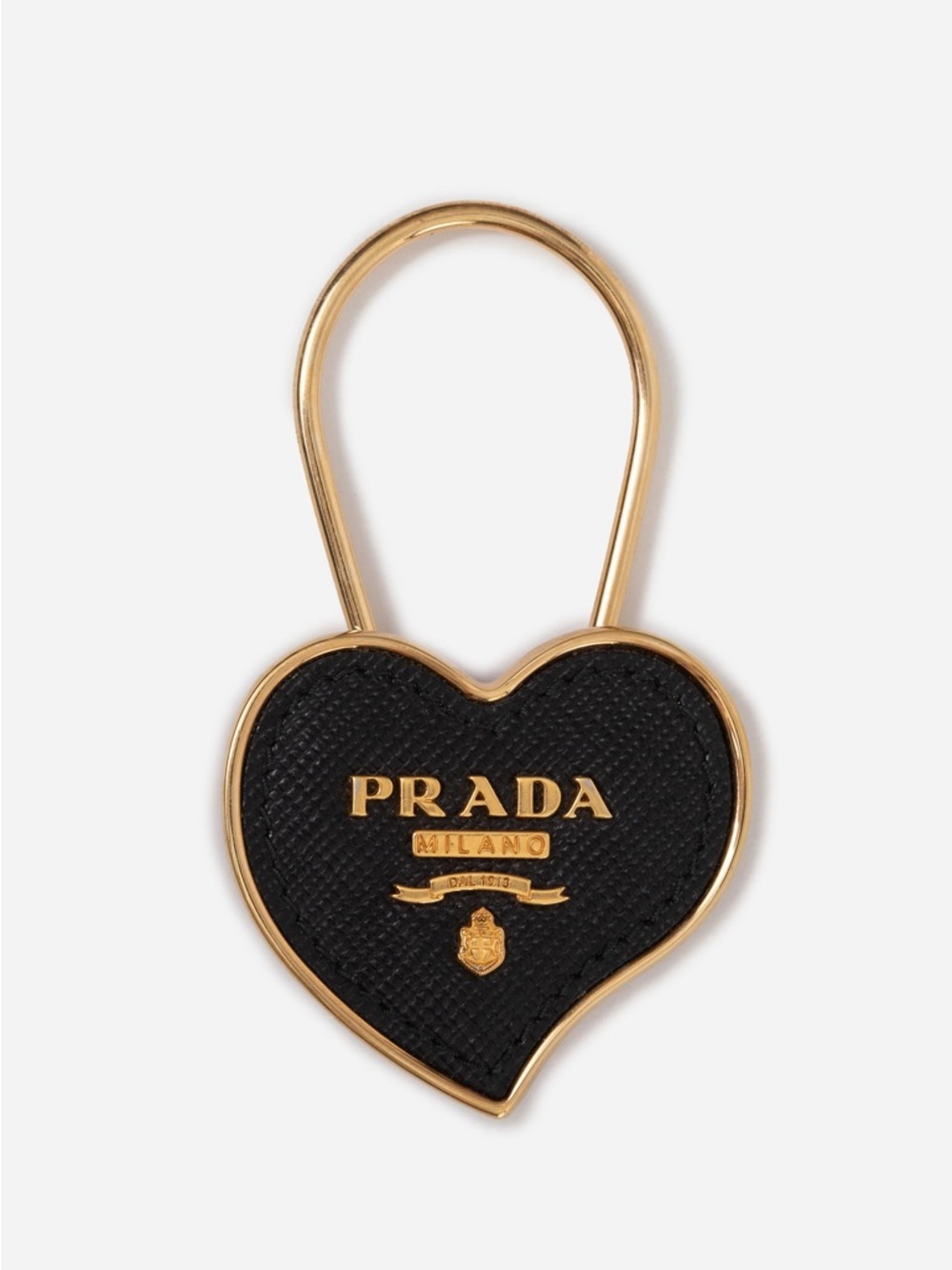 Prada Saffiano Leather Black Heart Logo Keyring
